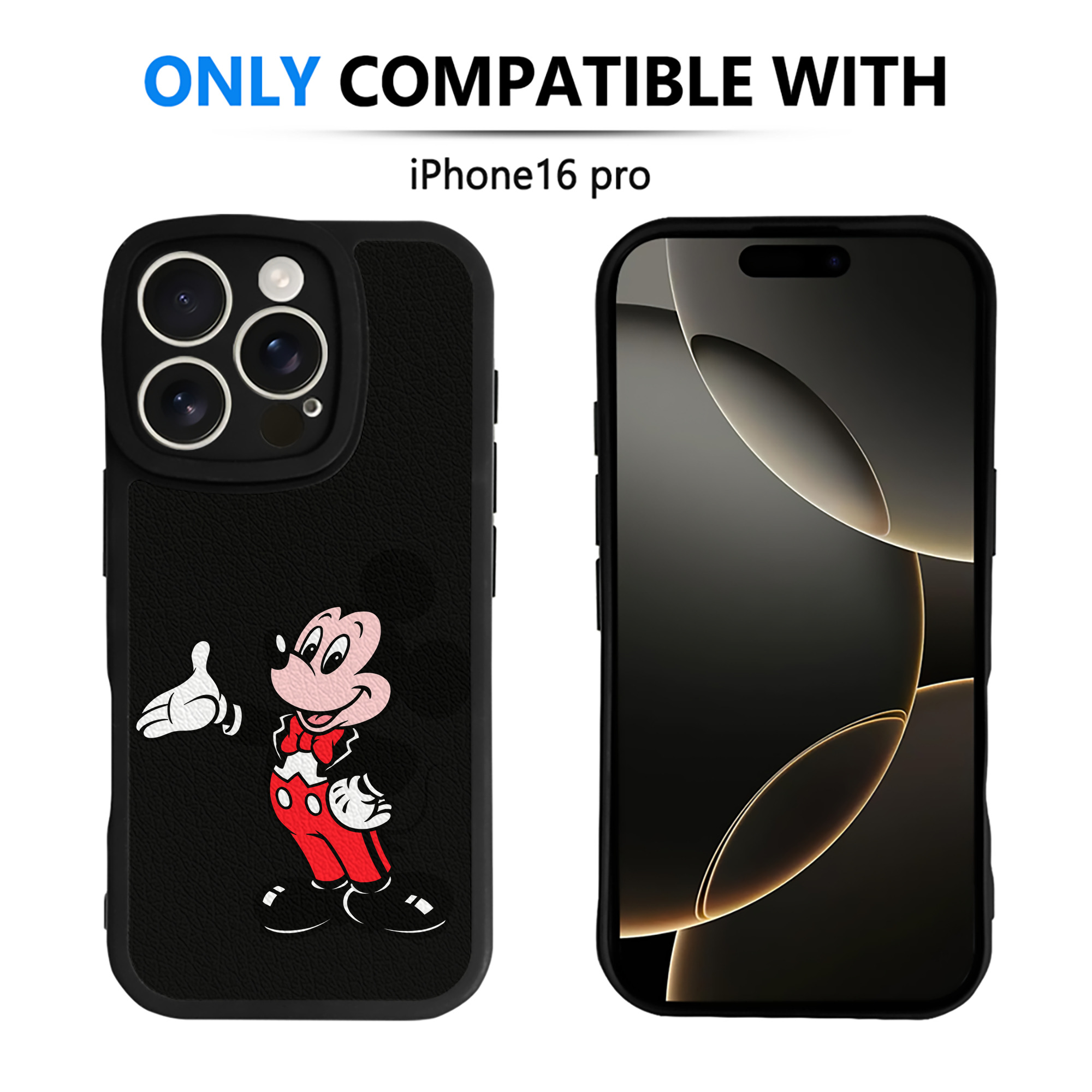 （画像用） ミッキーマウス Mickey Mouse 【iPhone 16シリーズ対応】シリコンスマホケース（レザー調） 材質：シリコン